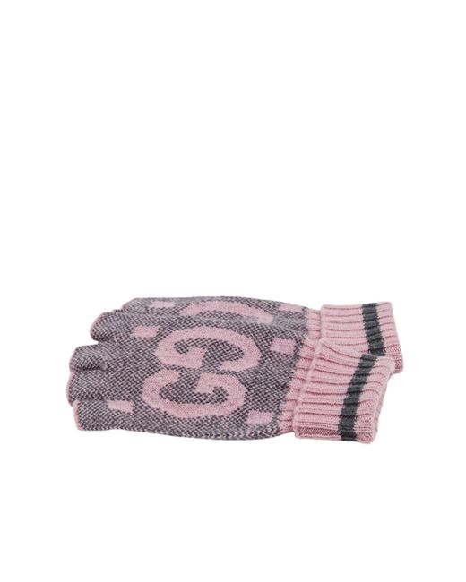 Gucci Purple GG Cashmere Fingerless Gloves Pink Grey