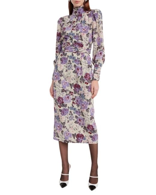alessandra rich purple dress Alessandra Rich Floral Silk Midi Dress in Purple