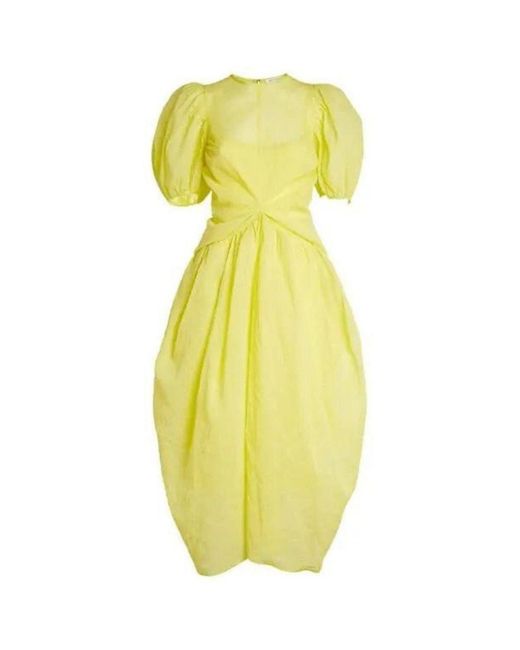 CECILIE BAHNSEN Yellow Juniper Puff-sleeved Midi Dress