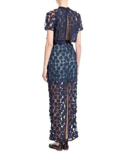 Self-Portrait Blue 60's Overlay Maxi Dress