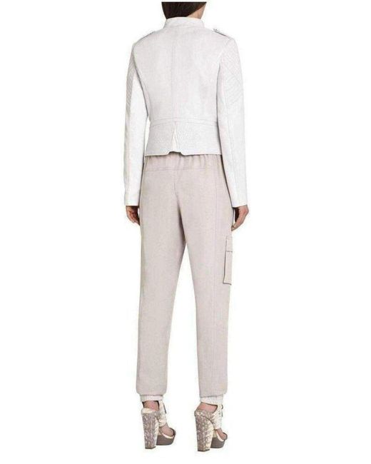 BCBGMAXAZRIA White Jennifer Leather Asymmetrical Zipper Moto Jacket