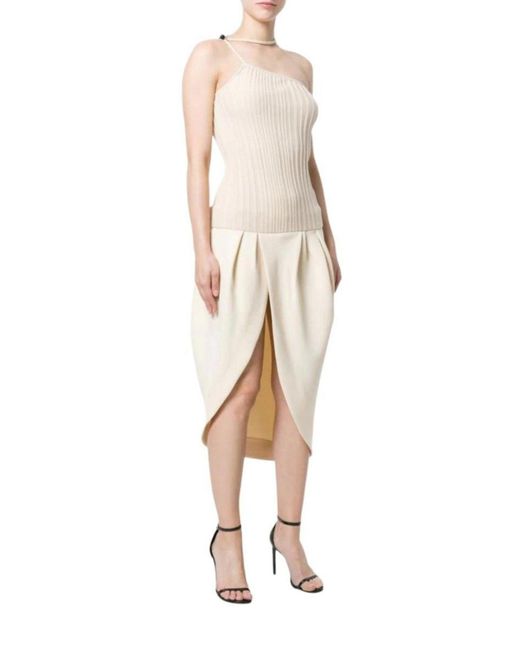 Jacquemus Natural La Bomba Asymmetric Beige Midi Dress