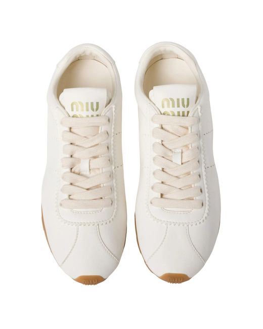 Miu Miu White Plume Nappa Leather Sneakers
