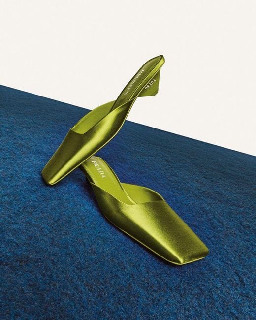 Prada Green Square-toe Satin Mules