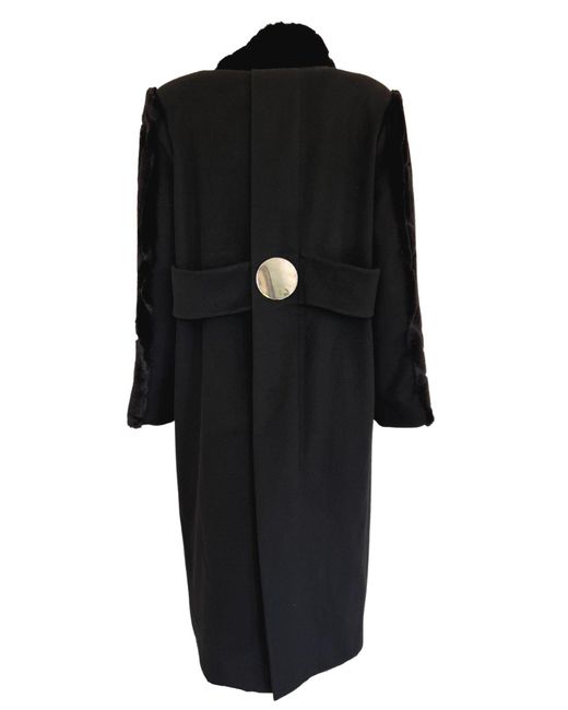 Cult Moda Black Faux Fur Details Long Trench Coat