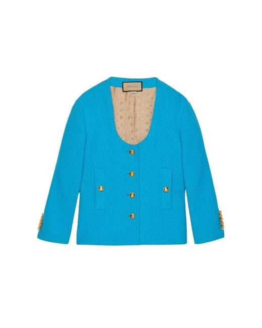Gucci Blue Turquoise Cotton Tweed Jacket