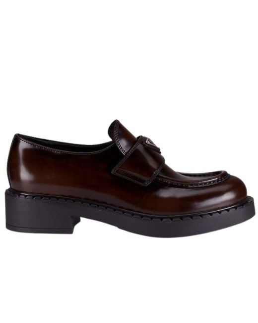 Prada Brown Logo Leather Loafers