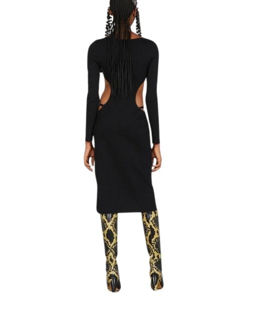 Gucci Black Cotton And Silk Midi Dress With Crystal G Square