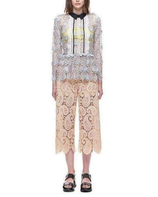 Self-Portrait Gray Ice 3d Floral Guipure Lace Shirt