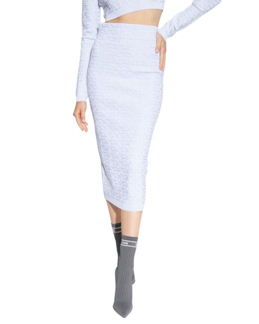 Balmain Blue Embossed Monogram Midi Skirt