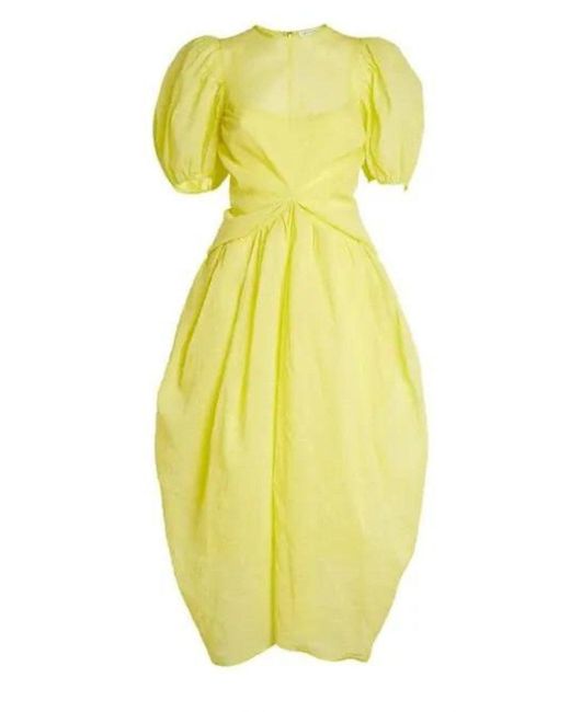 CECILIE BAHNSEN Yellow Juniper Puff-sleeved Midi Dress
