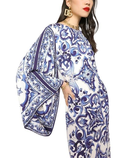 Dolce & Gabbana Blue Blu Mediterraneo Silk Chiffon Kimono Dress