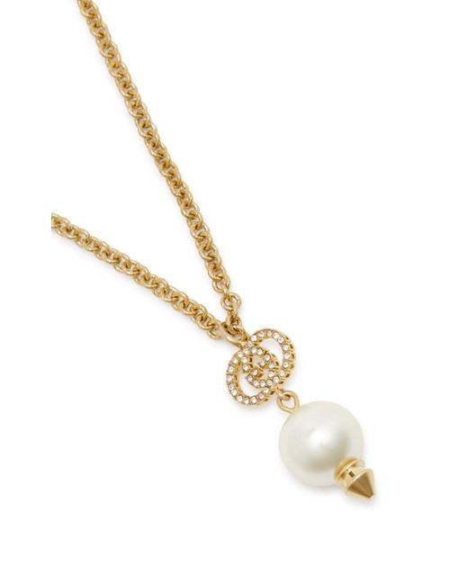 Gucci Metallic Interlocking G Pearl Crystal Necklace