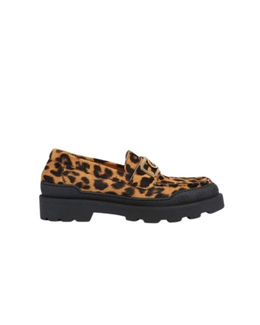 Gucci Brown Interlocking G Leopard Print Leather Loafers