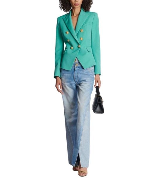 Balmain Green Peak Lapels Wool Double Breasted Blazer