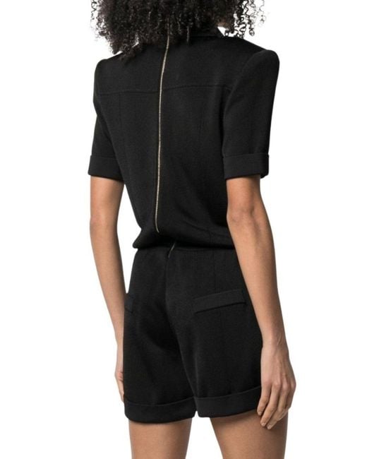 Balmain Black Peak Lapel Knitted Jumpsuit Fr 42 (us 10)