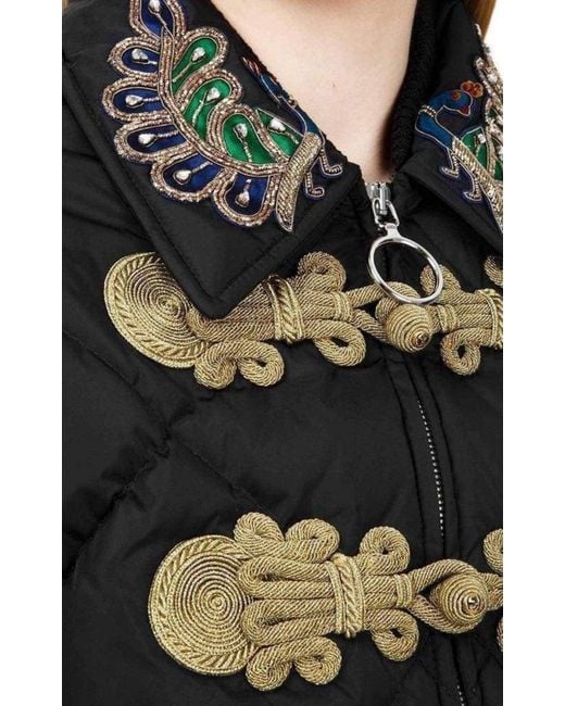 Gucci Black Embroidered Quilted Bomber Jacket It 38 (us 2)