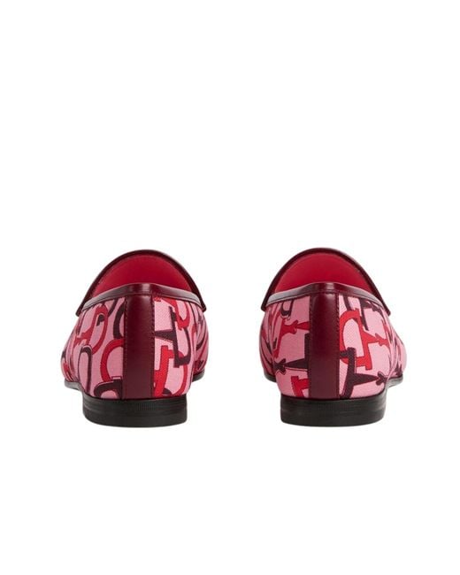 Gucci Red Jordaan Pink Horsebit Canvas Loafer