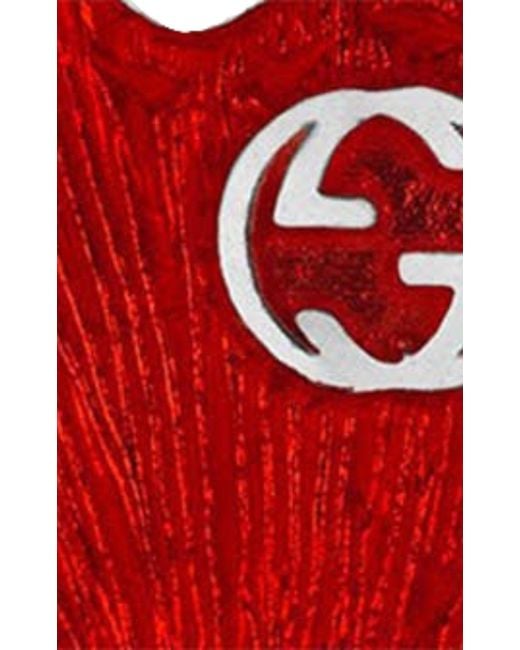Gucci Interlocking G Heart Stud Earrings In Sterling Silver With Red Enamel