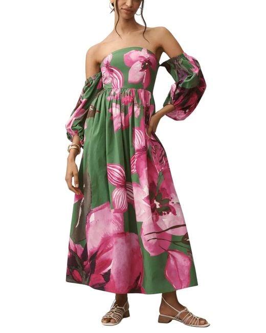 Anthropologie Multicolor Off-the-shoulder Floral Printed Maxi Dress