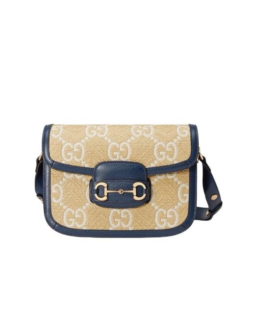 ショルダーバッグ・ポシェット Horsebit 1955 Blue Raffia Shoulder Bag Gucci Horsebit Blue Raffia Shoulder Bag | Runway Catalog