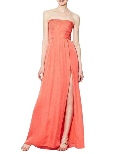 BCBGMAXAZRIA Pink Strapless Fitted Bustier Slit Dress
