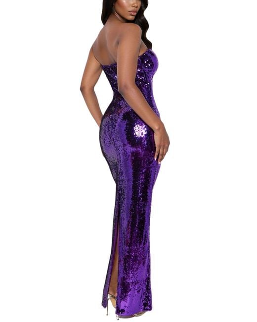 The New Arrivals Ilkyaz Ozel Purple Sequin Bustier Satin Gown