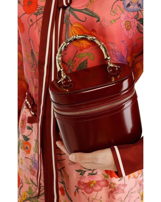 Gucci Red Burgundy Bamboo Handle Leather Bucket Bag