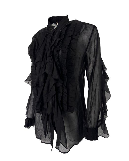 Dries Van Noten Black Ruffle Cotton Silk Blend Shirt