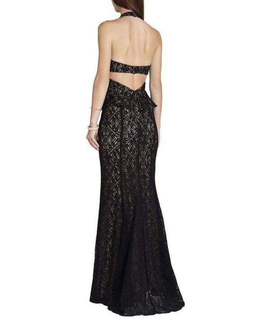 BCBGMAXAZRIA Daga Cutout Halter Black Gown Dress
