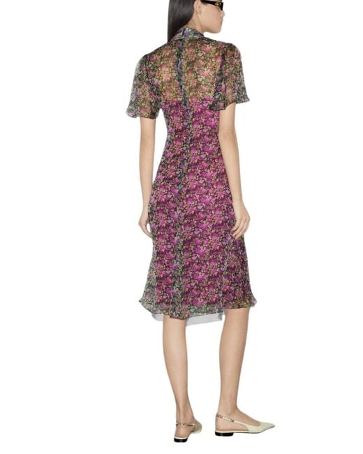 Gucci Red Floral Silk Ruffle Front Evening Dress