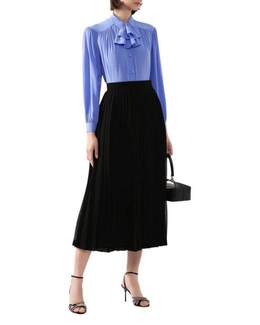 Gucci Blue Ruffle-neck Silk Blouse