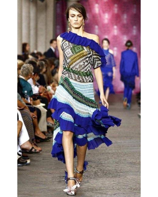 Missoni Blue Roude Ruffled Crochet Knit Dress