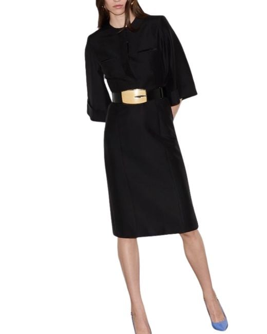 Gucci Black Soft Wool Silk Midi Dress