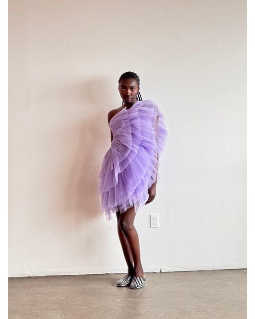Pamella Roland Purple Pleated Tulle Mini Dress