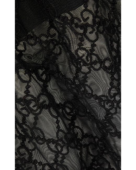Gucci Black GG Embroidered Sheer Tulle Bodysuit