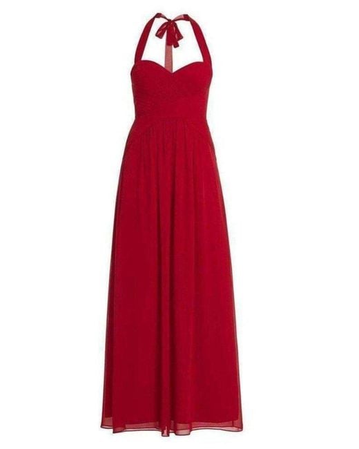 BCBGMAXAZRIA Red Selene Halter Neck Ruched Dress