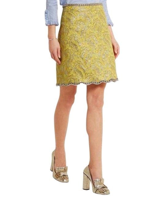 Gucci Yellow Brocade Jacquard Mini Skirt It 38 (us 2)