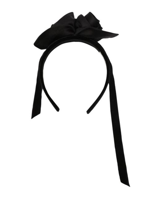 Alessandra Rich Black Rose Appliqué Tie Headband