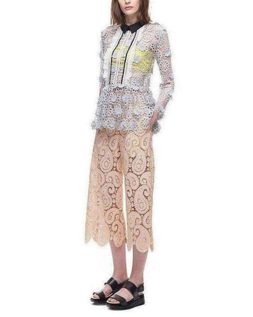 Self-Portrait Gray Ice 3d Floral Guipure Lace Shirt