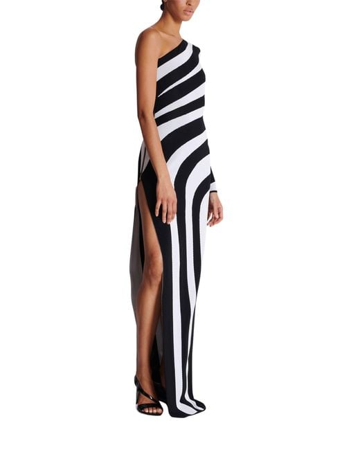 Balmain Multicolor Striped One-Shoulder Gown