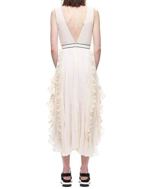 Self-Portrait White V-neck Dress With Fluted Pleats Uk 6 (us 2)