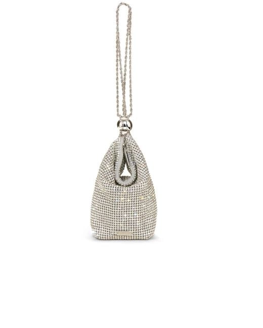 Cult Gaia White Rue Crystal Top Handle Wristlet Bag