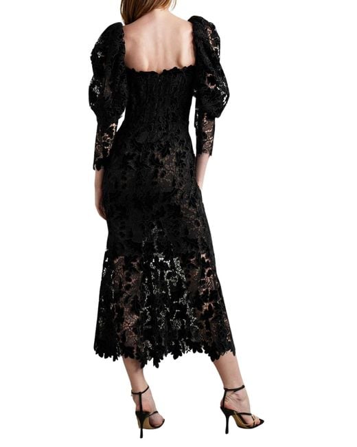 Oscar de la Renta Black Guipure Lace Midi Dress