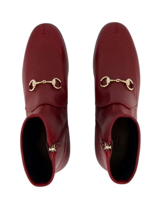 Gucci Red Jordaan Burgundy Leather Ankle Boots