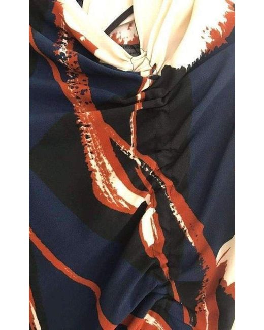 Dries Van Noten Blue Navy Crepe Abstract Print Dress