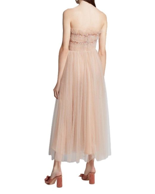 Jason Wu Natural Strapless Ruched Tulle Midi Cocktail Dress