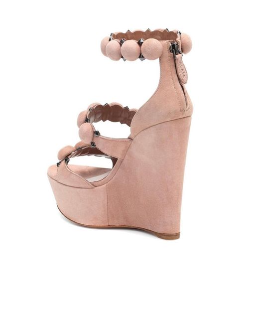 Alaïa Pink Bombe Suede Wedge Sandals