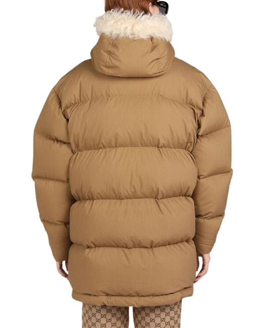 Gucci Brown Padded Puffer Jacket With Faux Fur Hood