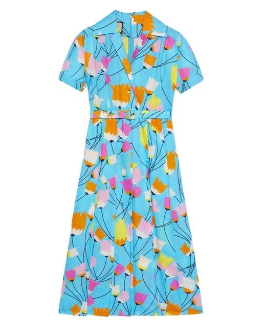 Gucci Blue Tulip Print Pleated Dress